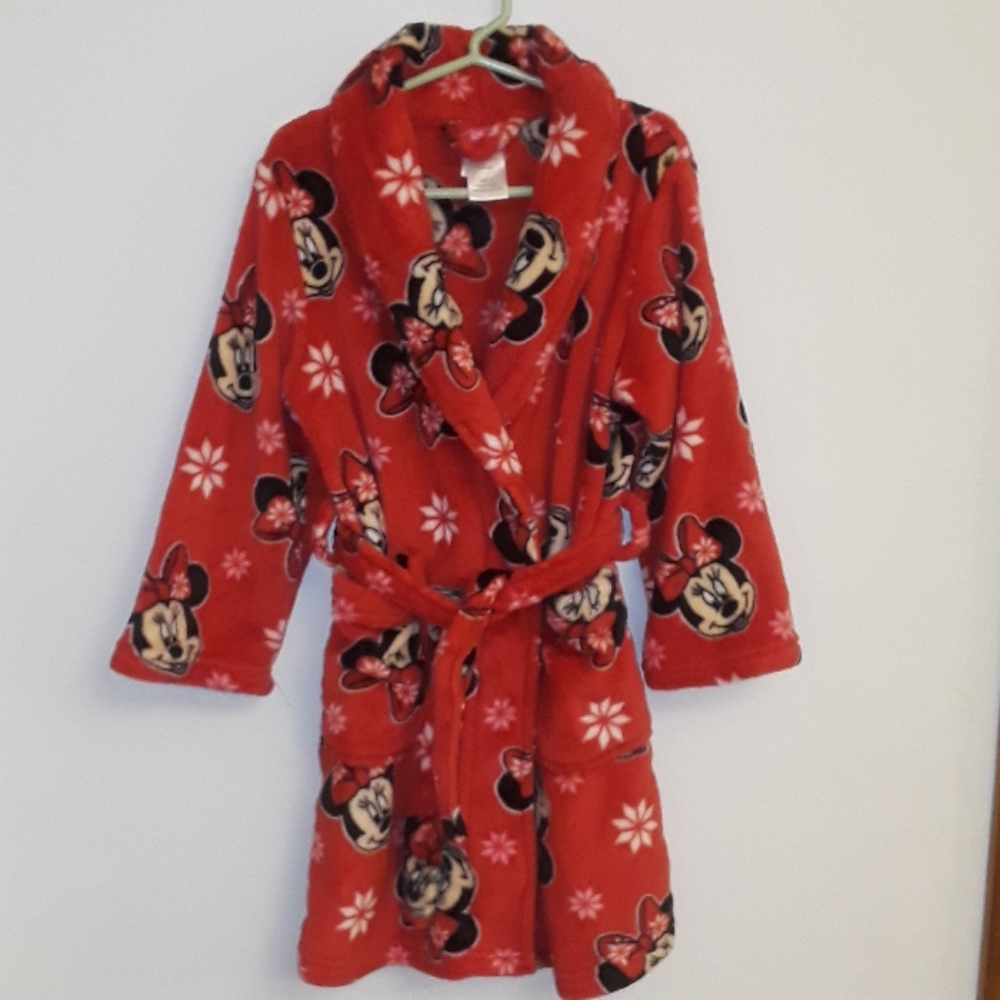 Disney Minnie Mouse Bath Robe w/Belt and Side Pockets Size 6